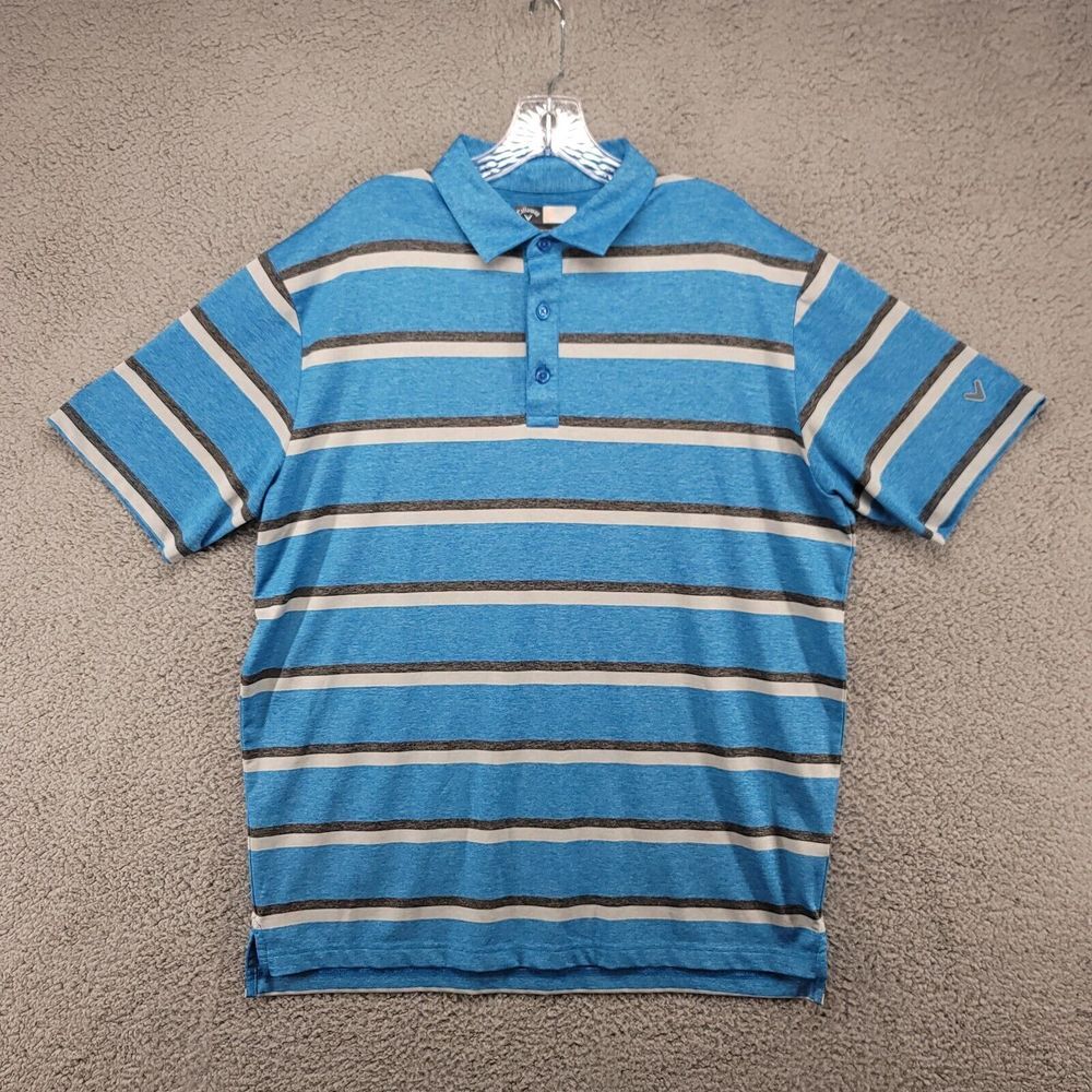 Callaway Shirt Men's Large Golf Shirt Blue Striped Opti Dri Short Sleeve Polo